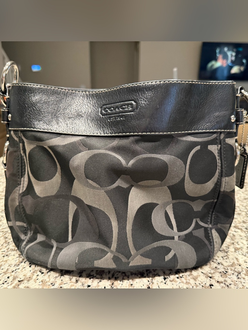 Coach Black & Gray Signature Canvas Shoulder Bag